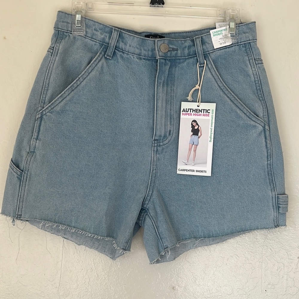 Simple Society Size 9 Super High Rise Cargo Carpenter Denim Jean Shorts